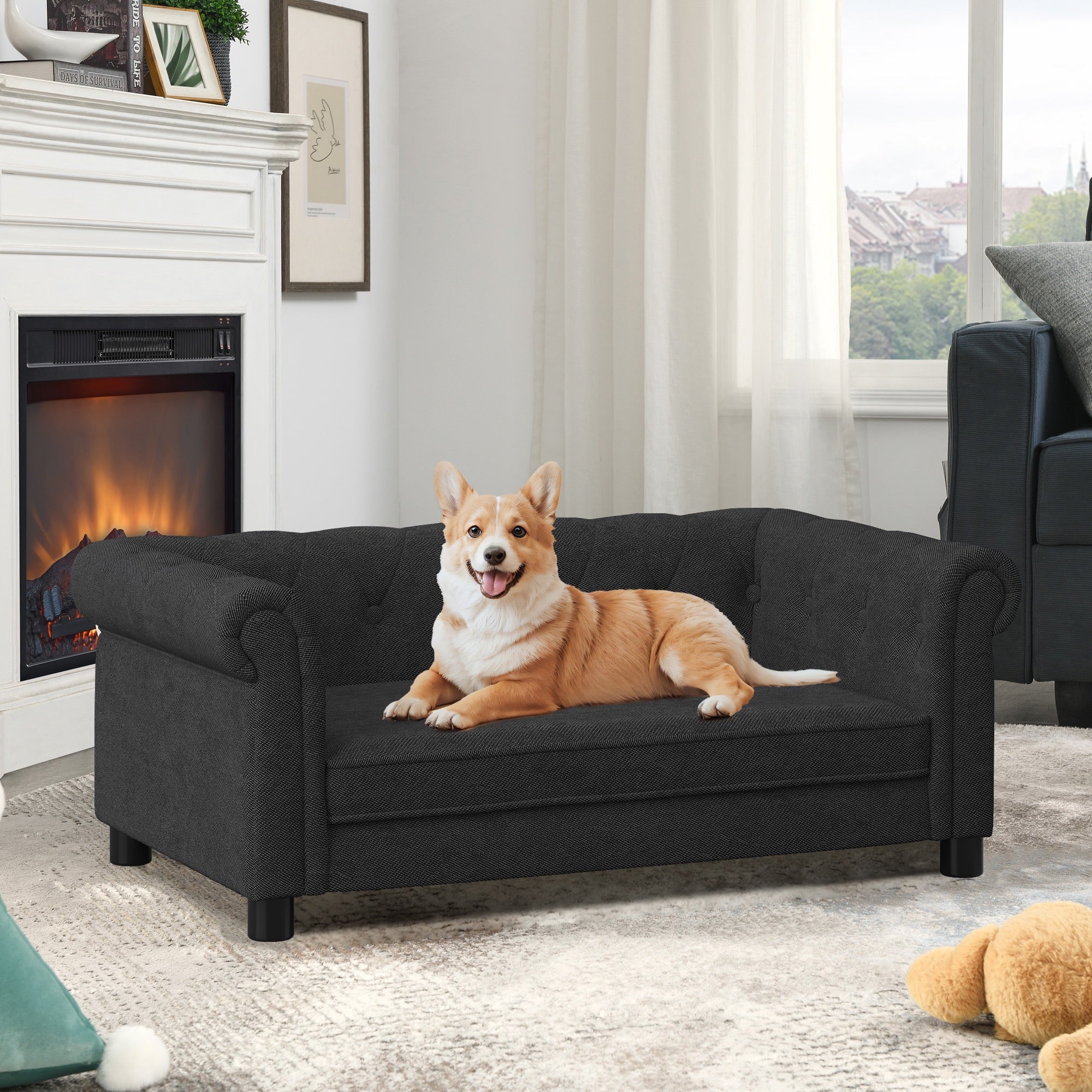 Elevated Dog Sofa Bed - Supportive Foam Couch with Backrest for Medium & Large Dogs
