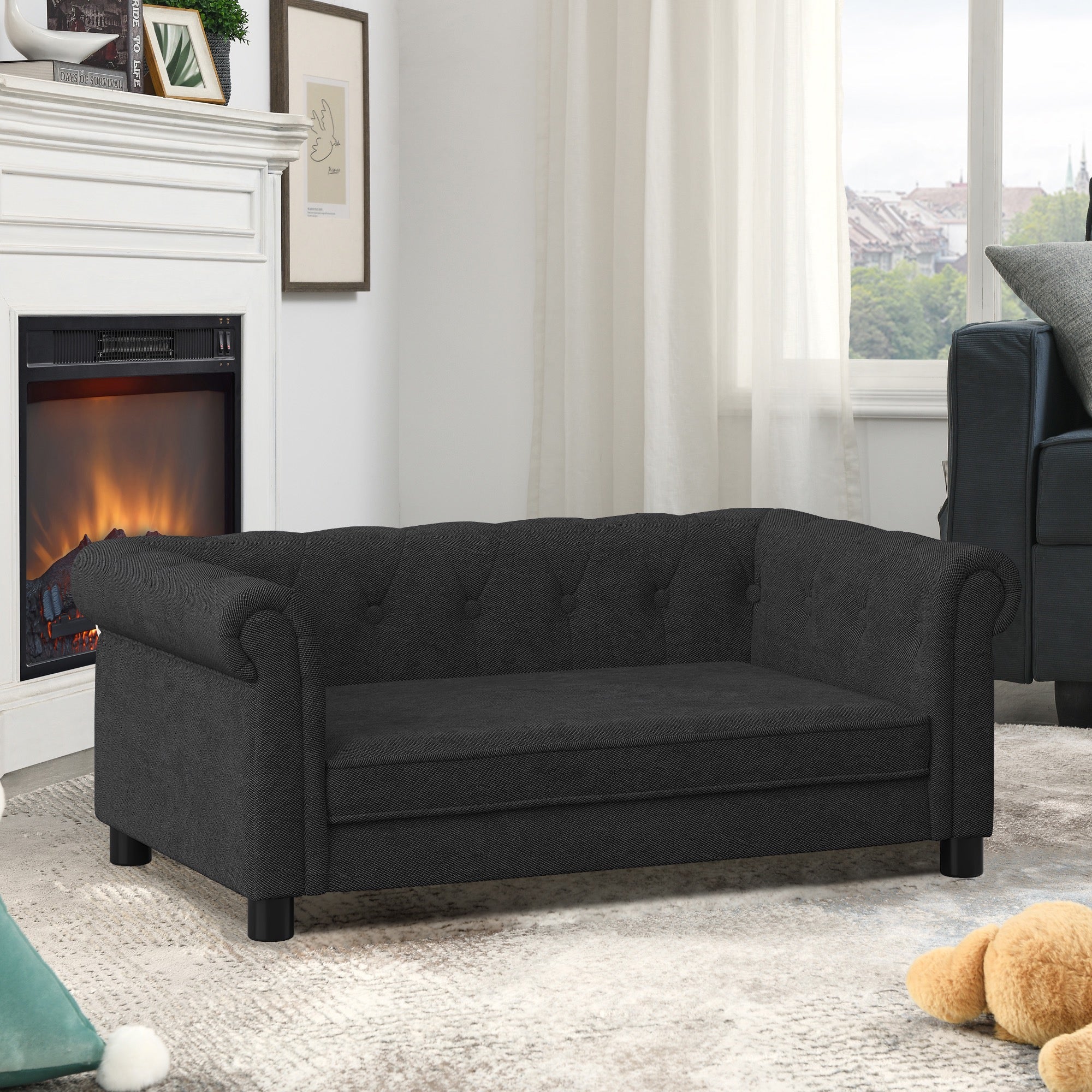 Elevated Dog Sofa Bed - Supportive Foam Couch with Backrest for Medium & Large Dogs