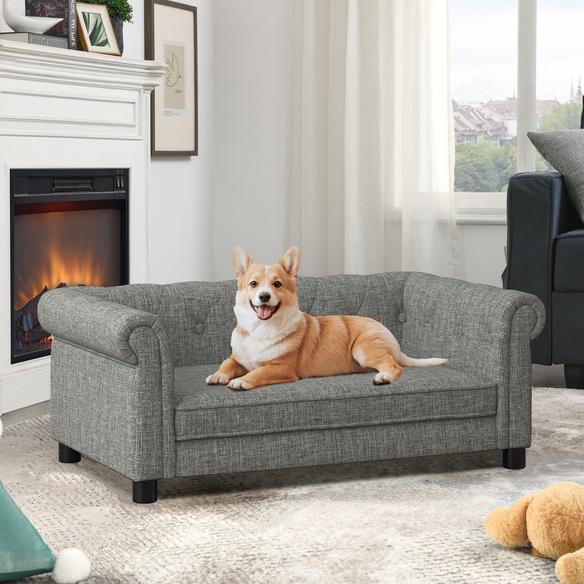 Elevated Dog Sofa Bed - Supportive Foam Couch with Backrest for Medium & Large Dogs